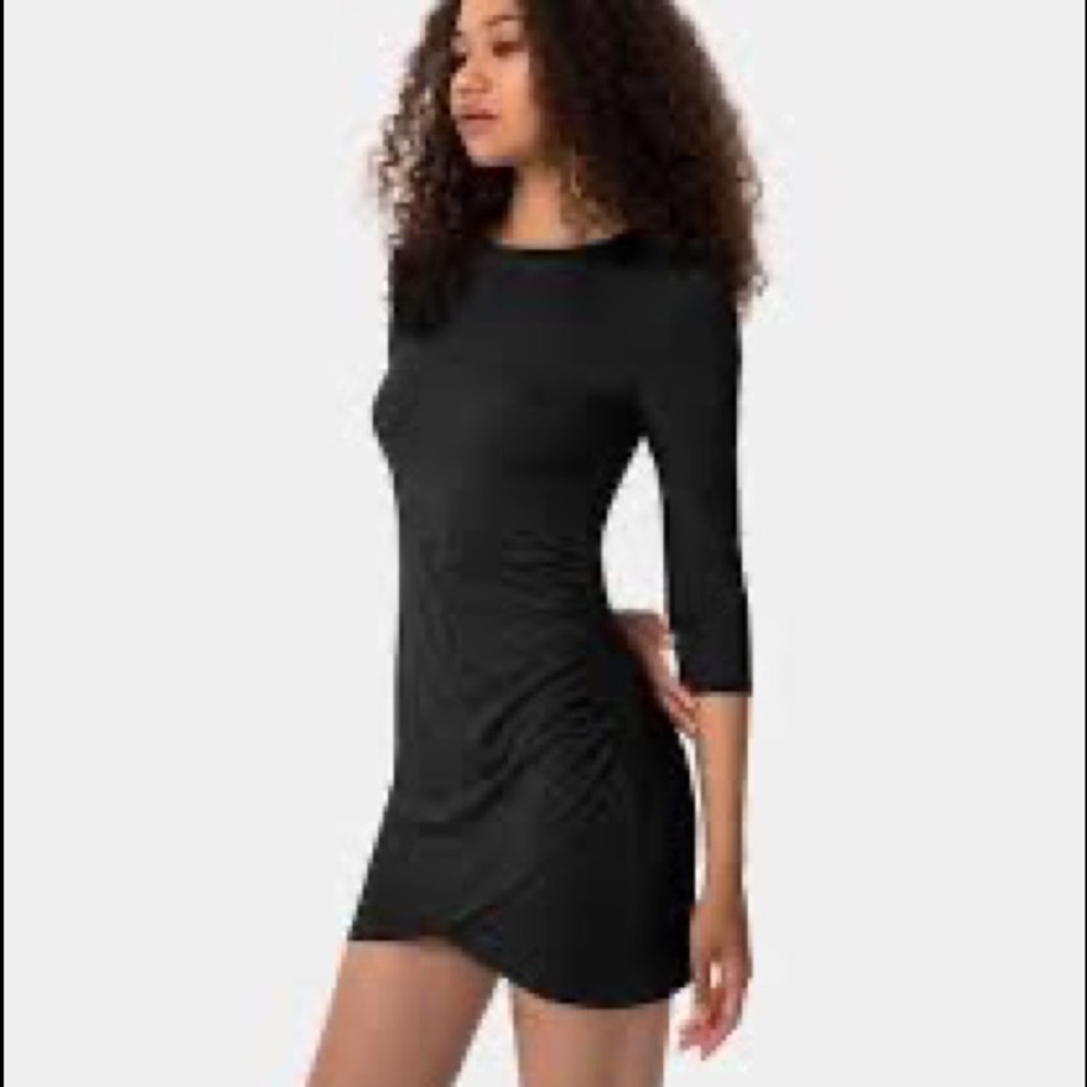 NWT Halara Black In My Feels Everyday Ruched Crossover Chill Dress